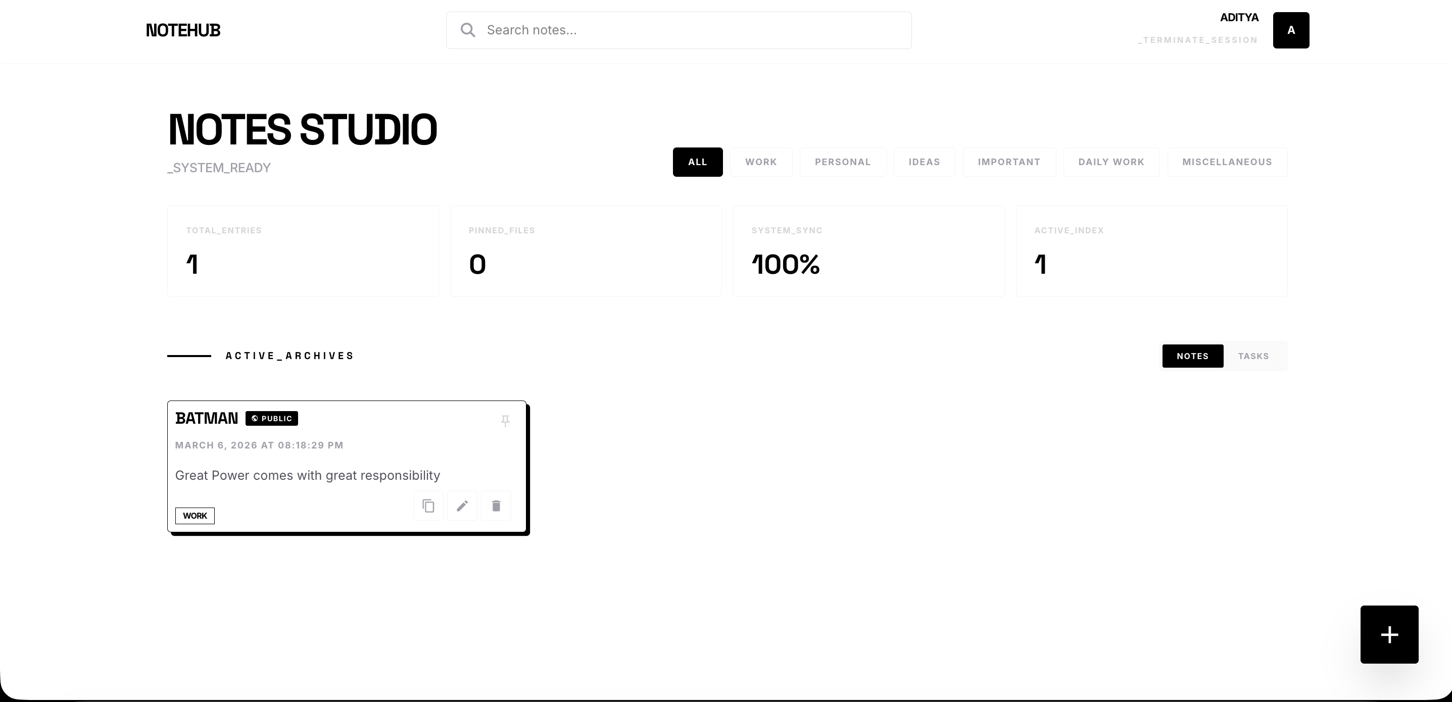 Aditya Chaudhary FullStack Note App built with Django and React
